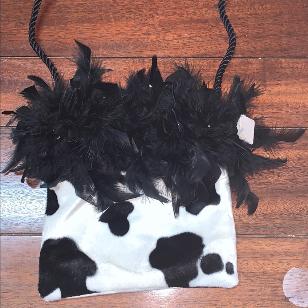 Maggie B cow skin purse with boa